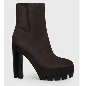 REBECCA MINKOFF Janine Platform Bootie suede Charcoal Y2K chunky womens 6.5M